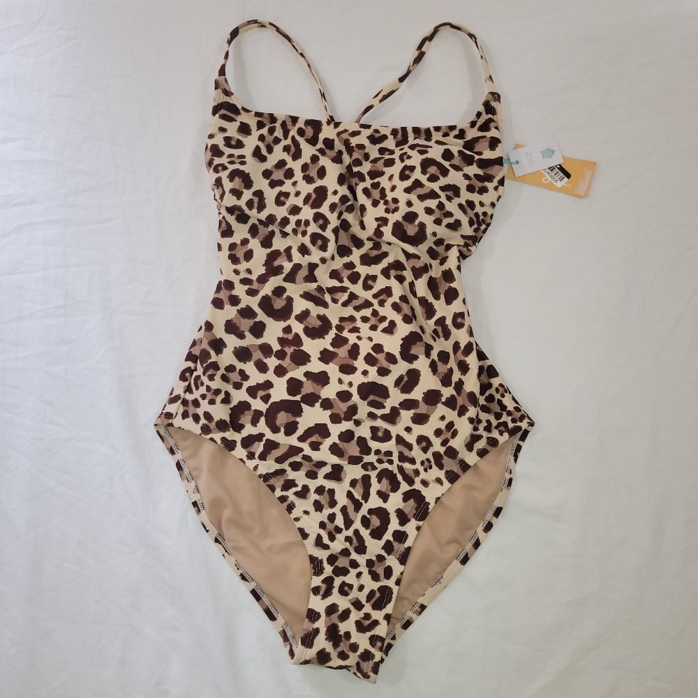 Kona Sol Size Medium Leopard Print Wrap Belt One Piece Swimsuit NEW - Picture 4 of 8